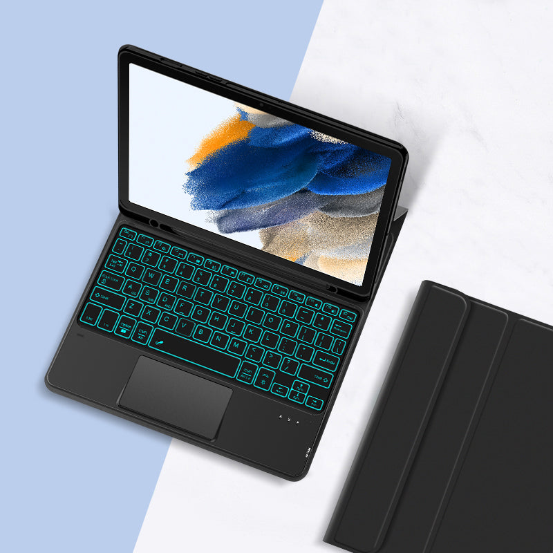 Pro Samsung Galaxy Tab A8 10.5 (2021) podsvícená designová Bluetooth klávesnice + odnímatelné PU kožené pouzdro se slotem pro pero a touchpadem Pro Samsung Galaxy Tab A8 10.5 (2021) podsvícená designová Bluetooth klávesnice + odnímatelné PU kožené pouzdro se slotem pro pero a touchpadem